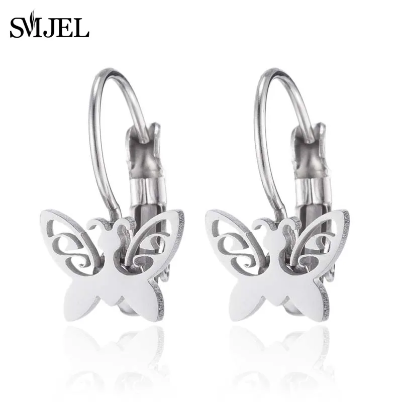 

SMJEL Stainless Steel Earrings Women Female Heart Small Animal Owl Bird Butterfly Piercing Earrings for Party Gift Wholesale
