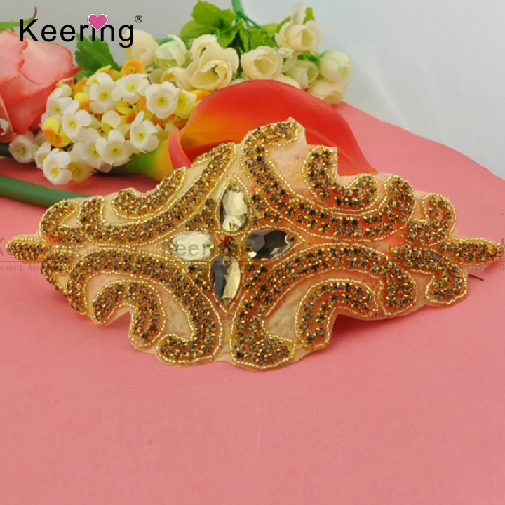 Милый дизайн блестящая аппликация Золотая со стразами для платья WRA-424 | Дом и сад