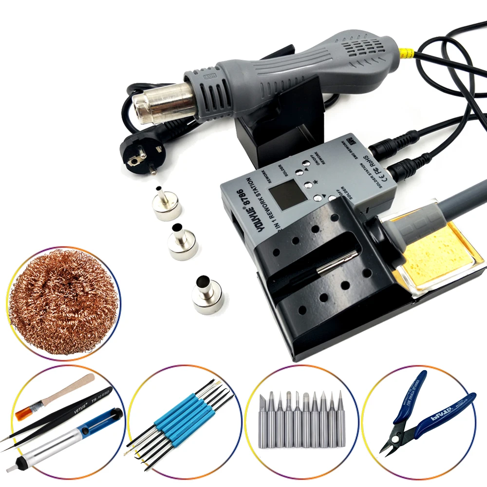 

YOUYUE 8786 110V 220V Portable Hot Air Gun 2 in 1 BGA Rework Solder iron Station Hot Air Blower Heat Gun + Quality Welding Tools