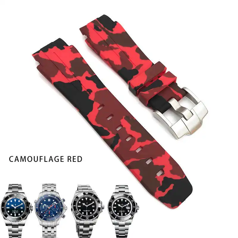 20 мм 21 мм резиновый силиконовый ремешок для часов Новая мода спортивный ремешок специально для Daytona Submariner DEEPSEA GMT аксессуары для часов - Цвет ремешка: camouflage  red