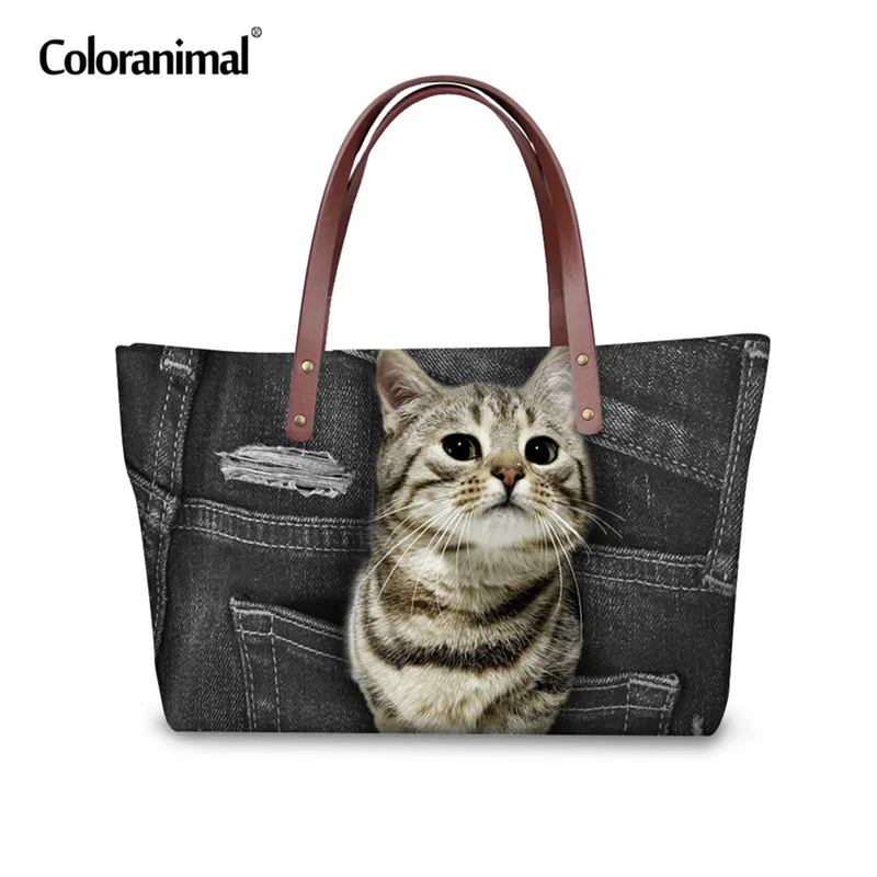 CC3319AL Coloranimal, роскошная женская сумка, 3D, черная, Джинсовая, с принтом, женские большие сумки, милые животные, кошка, собака, мопс, тоут, сумки на плечо для дам - Цвет: CC3319AL
