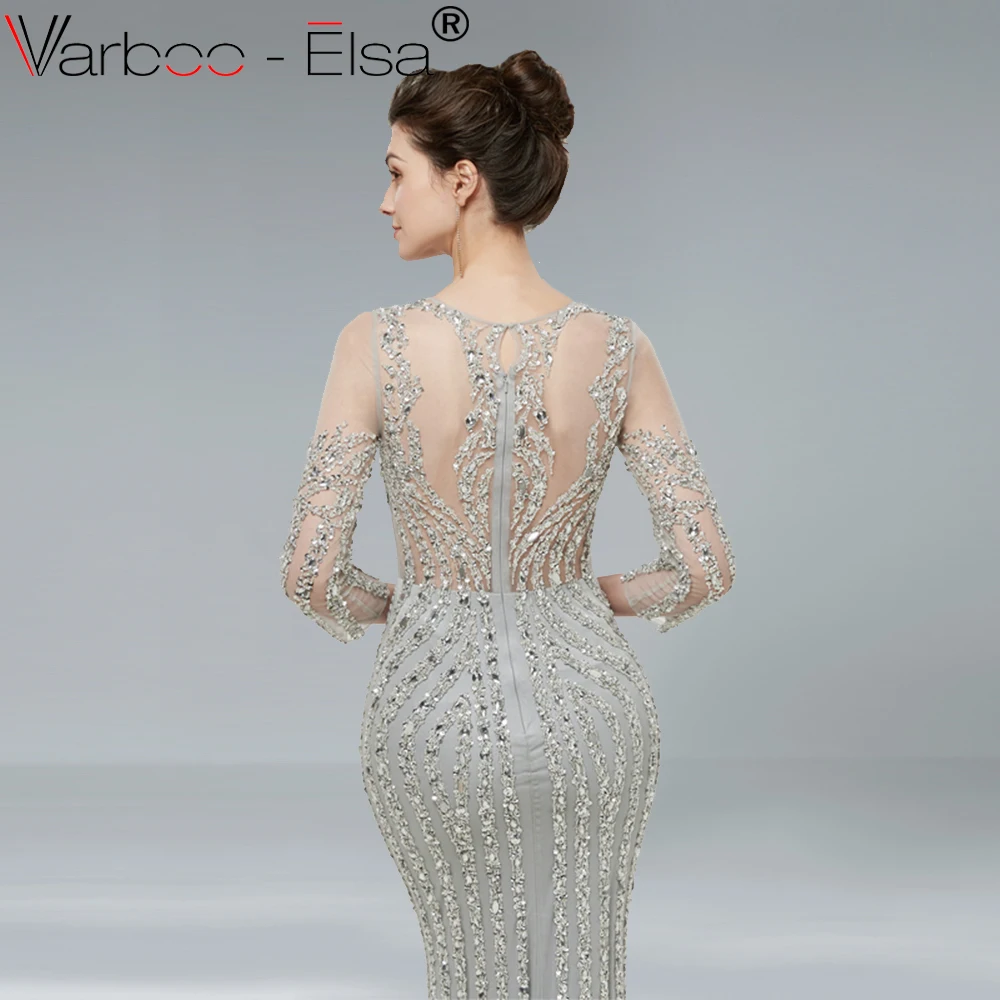 VARBOO_ELSA 2018 Новое Элегантное серебряное кружевное вечернее платье с длинным