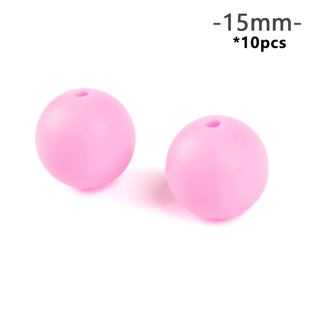 pink LOFCA 10 шт., силиконовые бусины для прорезывания зубов, 15 мм, Прорезыватель для зубов, ожерелье для кормления ребенка, соска, клипса для ухода за полостью рта, не содержит бисфенола, пищевой, цветной - Цвет: pink