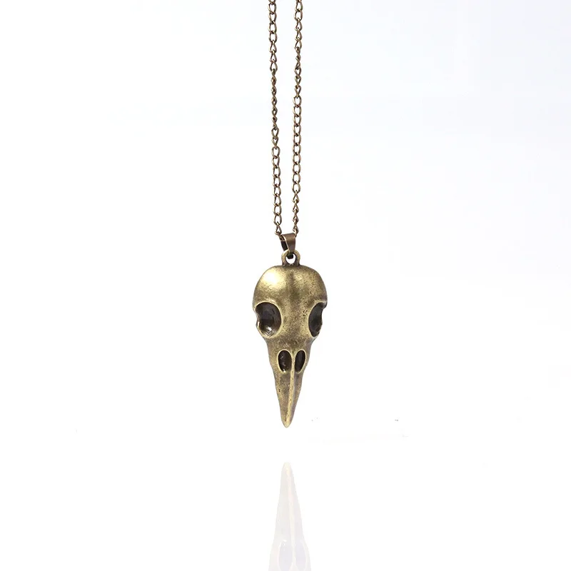 

2020 New Bronze Metal Crow Head Skull Bless Fashion Punk Style Necklaces Nordic Viking Raven Man Collar Jewelry Necklace