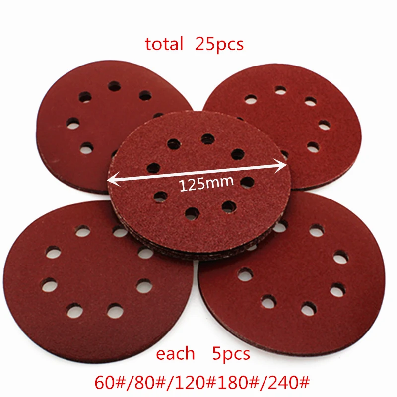 JANPSHION 25pc 5inch Sandpaper Sanding Paper for Rotary Sander 125mm Grits 60 80 120 180 240 Power Tools Accessories | Инструменты