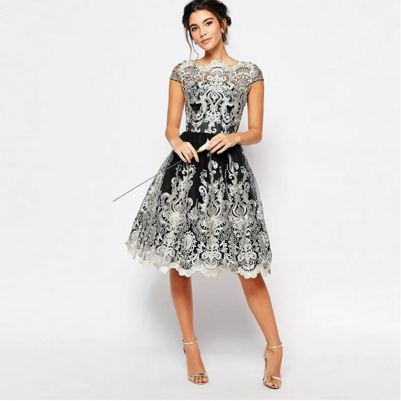 Sexy Summer Women Fashion Retro Embroidery dress Swing Vintage Elegant Short Sleeve Cocktail Party Mesh Dress | Женская одежда