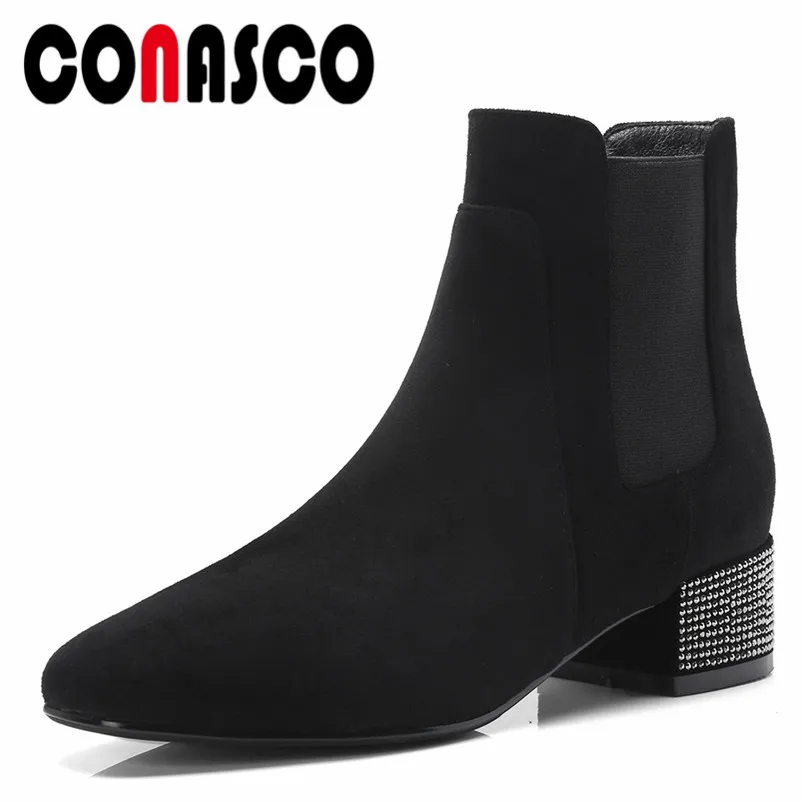 CONASCO New Arrival Women Ankle Boots Autumn Winter Warm High Heels Shoes Woman Round Toe Brand Casual Quality Bling Basic | Обувь