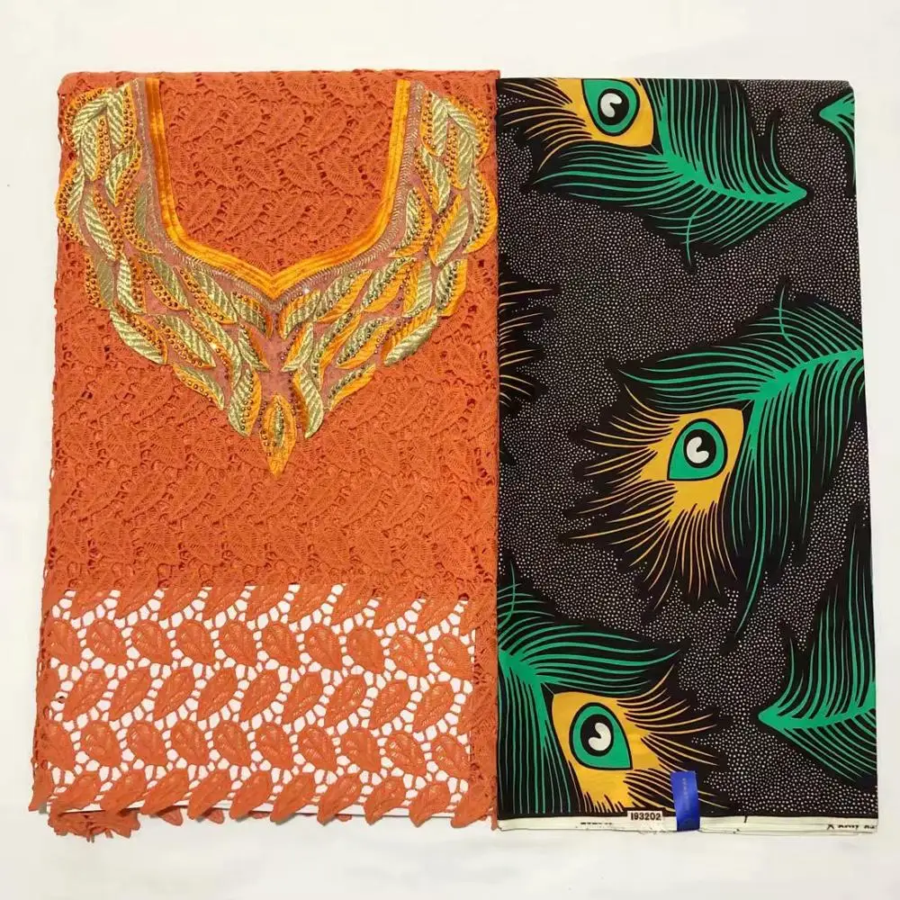 

Latest African Lace Fabric Cord Lace 2.5+3yards Ankara African Wax Prints Fabric African Fabric+Beautiful Chest Lace For Dress