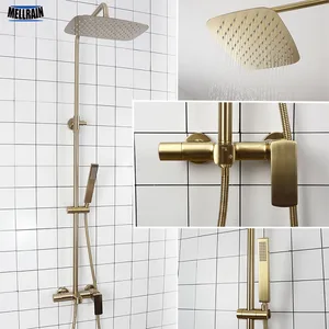 Набор для душа с дождевой насадкой для ванной комнаты, смеситель из матовой латуни, золотого и черного цвета, качественный настенный водопроводный кран, система для ванны