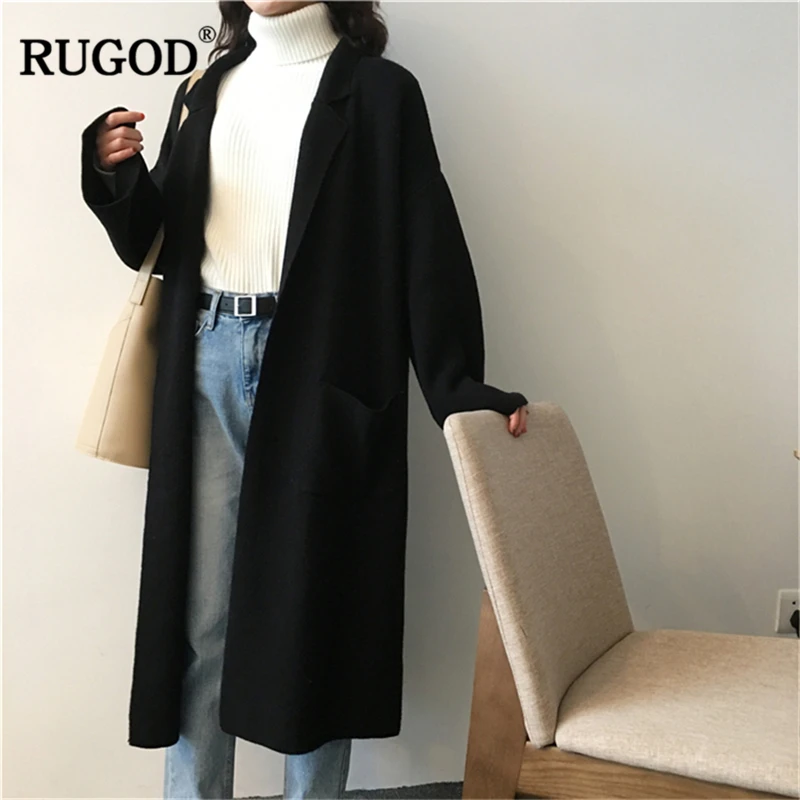 RUGOD Fashion Long Women Cardigans Casual Solid sweaters Autumn Winter Knitted Elegant Tops Clothes sueter mujer |