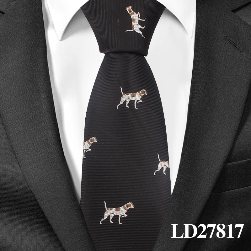 LD27817 Модный мультяшный галстук для мужчин, полиэфирный жаккардовый галстук с животными, деловые свадебные костюмы, 6 см, узкие галстуки с широким горлом, тонкие галстуки - Цвет: LD27817