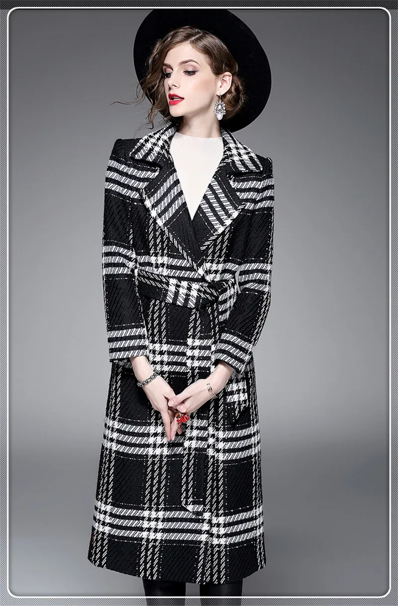 Новые зимние европейские и американские женщины Черный белый цвета решетки