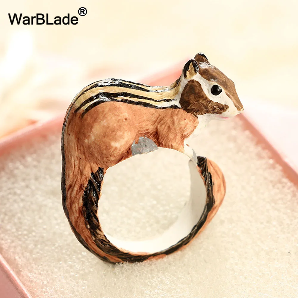 WarBLade 3D кольца на палец в виде животных, винтажные кольца с изображением белки из мультфильма, милый кот, тигр, попугай, панда, эмалированное регулируемое Манжетное кольцо для женщин