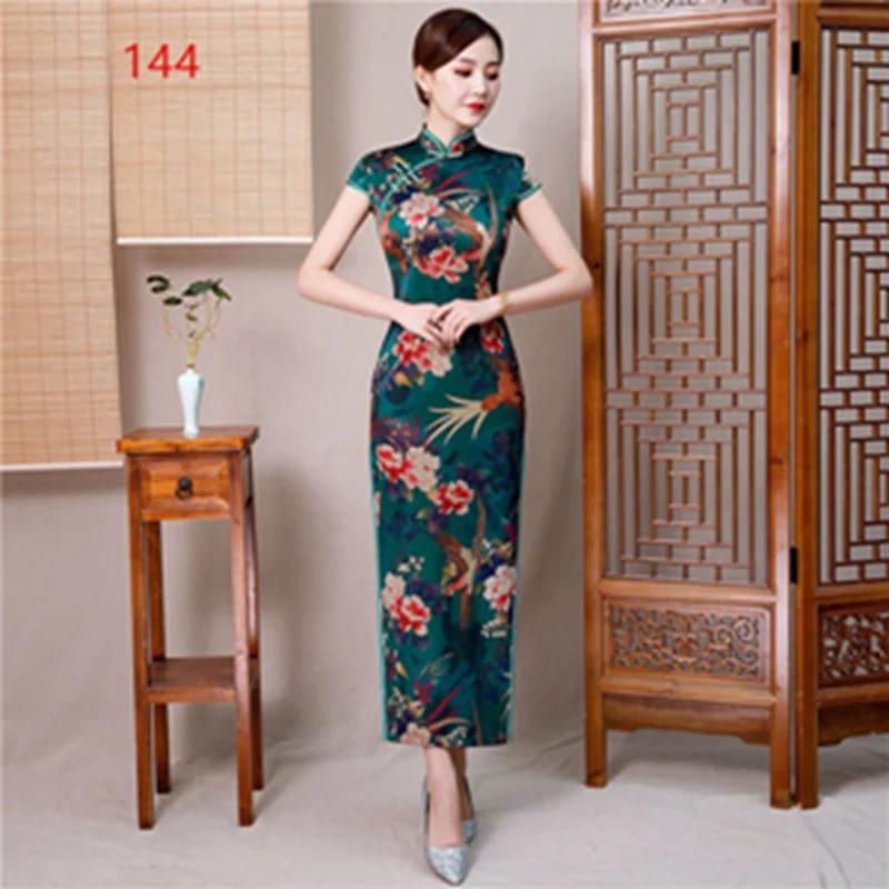 Китайское свадебное платье женское Cheongsam тонкое китайское традиционное платье женское длинное Qipao для свадебной вечеринки платье размера плюс - Цвет: 144