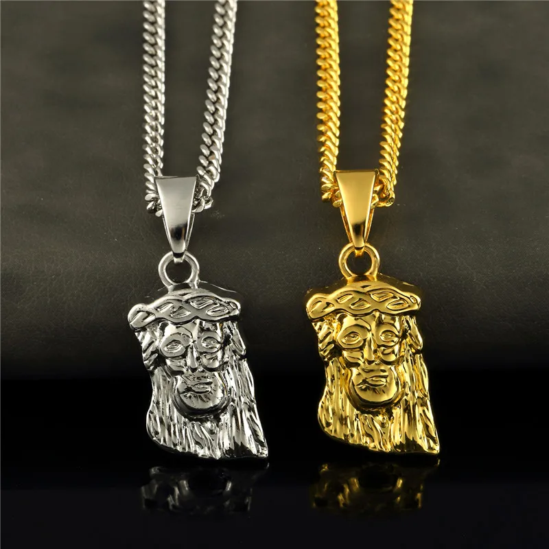 Мужские ожерелья в стиле панк с золотой головой Иисуса микро подвески ювелирные