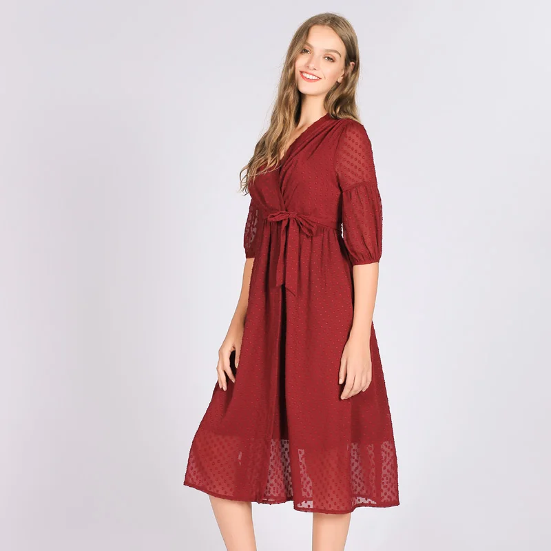 Только плюс модные красные трехмерная вышитые платье цветок шифон Для женщин