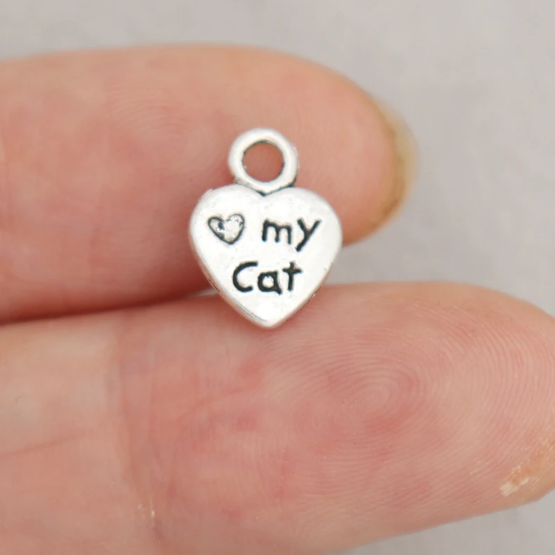 Модные подвески RAINXTAR в форме сердца из сплава с надписью Love My Cat для детей 8*12 мм 200