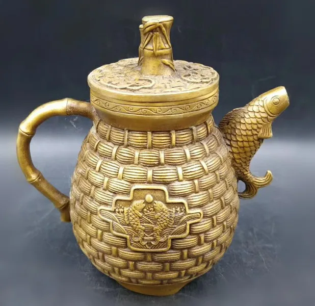 

Китайский латунный стеклянный чайник из рыбы и бамбука