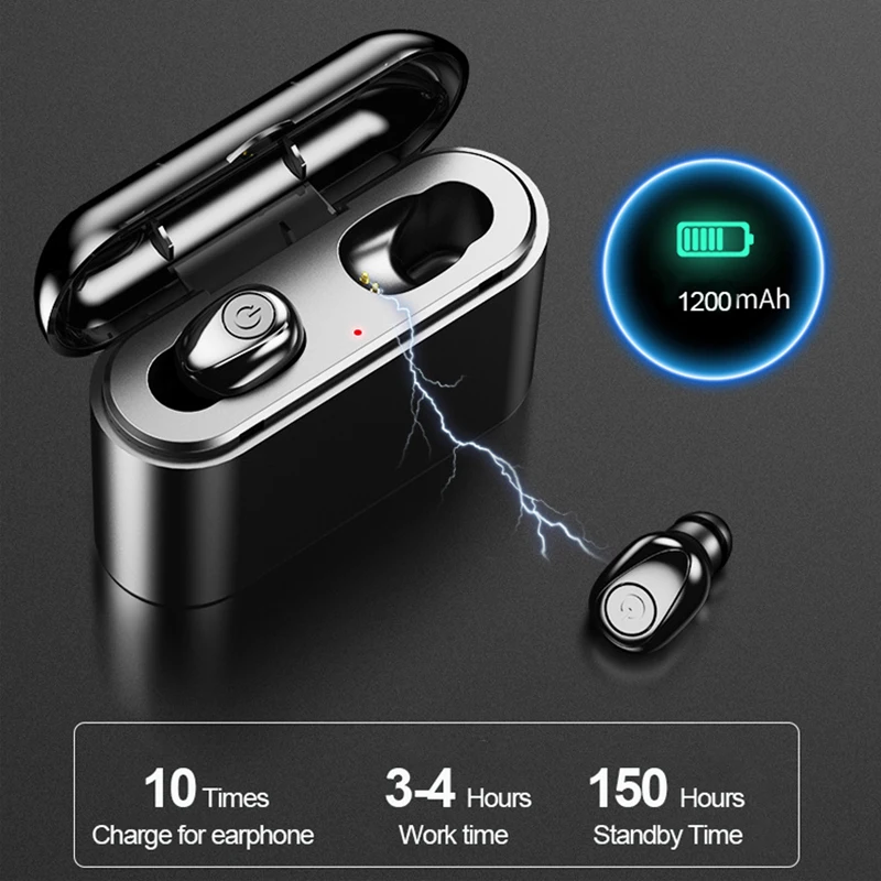 Bluetooth Earphones 5.0 TWS Earbuds Invisible Mini Wireless Earphones Bass Stereo Headsets with 1200 mAh Charging Box