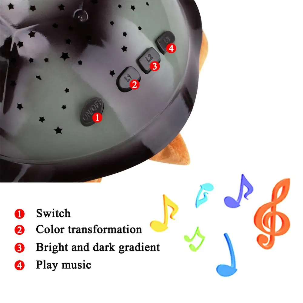 Night Lamp USB Powered Plush Bedroom Nightlight Coquimbo Sleeping Turtle Nursery Night Light With Baby Music Projector Star