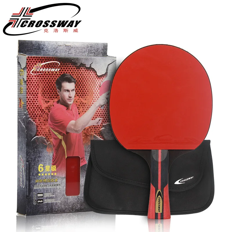Crossway Professional 6-Star Table Tennis Racket + case Horizontal Double Grip Pimples-in Rubber Ping Pong Table Tennis Blades