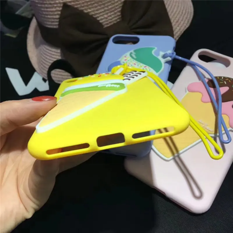 3D Silicone Ice Cream Cell Case for iPhone6 6s 6Plus 6sPlus 7 7Plus Shockproof with Lanyard Ready Soft Cover Stock Free Shipping |