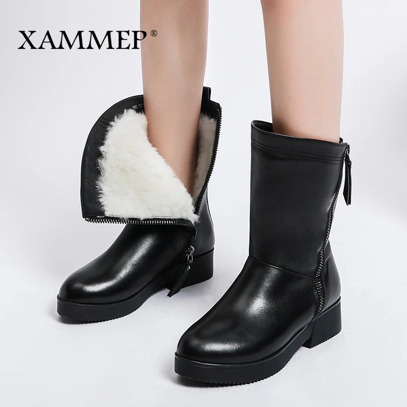 Женские зимние ботинки Xammep из натуральной кожи сапоги шерсти на платформе до 43