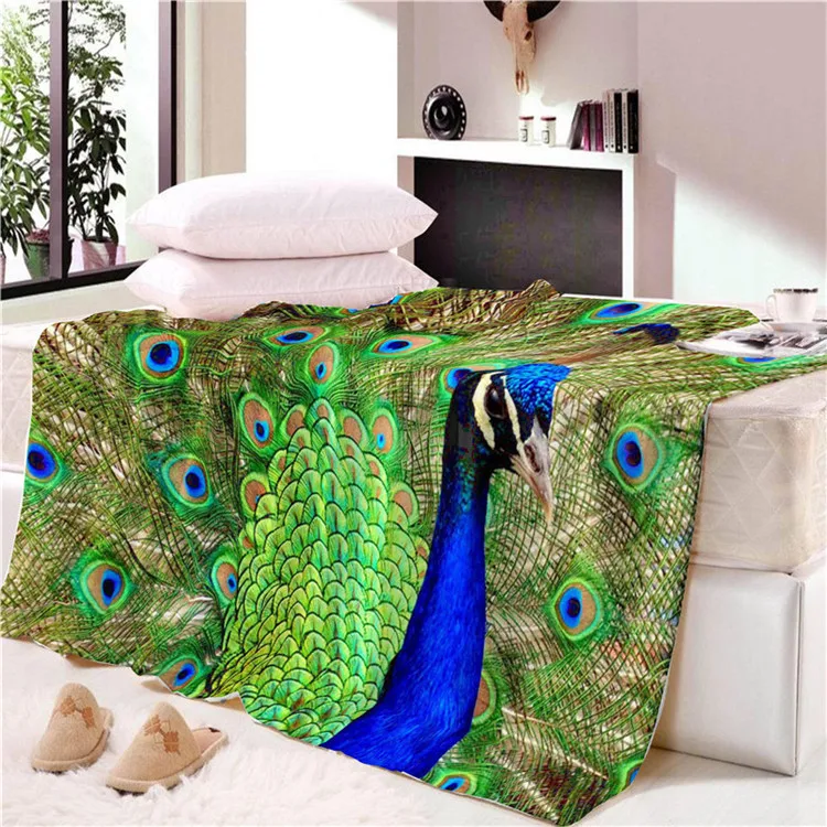 Домашняя мода одеяло картина маслом дизайн Павлин принт дети взрослые фланель
