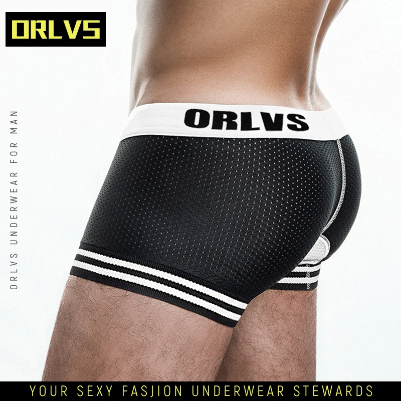 Мужские сетчатые трусы боксеры ORLVS черные дышащие быстросохнущие с эластичной