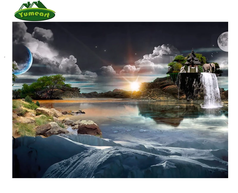 Алмазная живопись сделай сам вышивка крестиком пейзаж водопад и горный хрусталь
