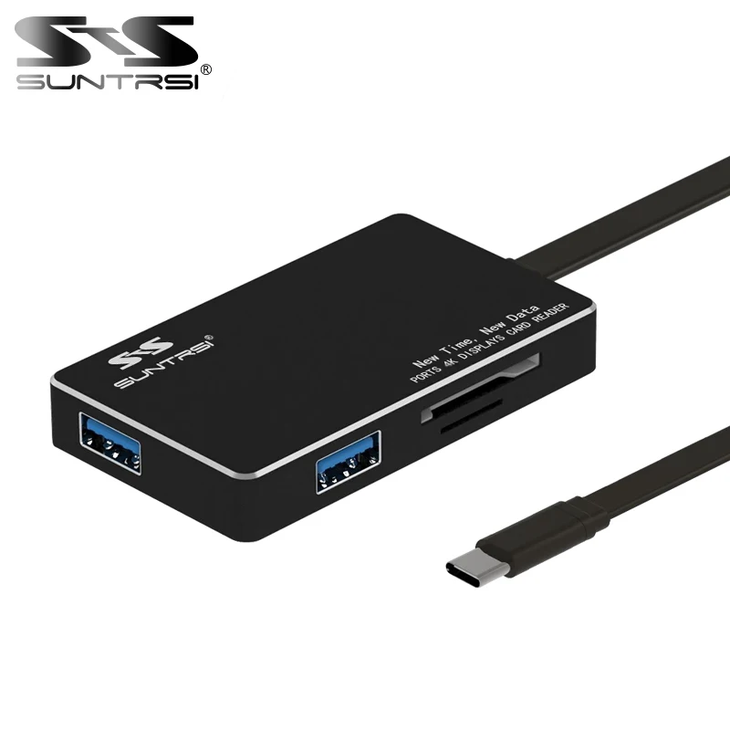 Suntrsi Тип usb C концентратор HDMI 4 k USB-C адаптер для MacBook 2-Порты и разъёмы USB 3,0 черный 7 в 1 TF/SD кард-ридер