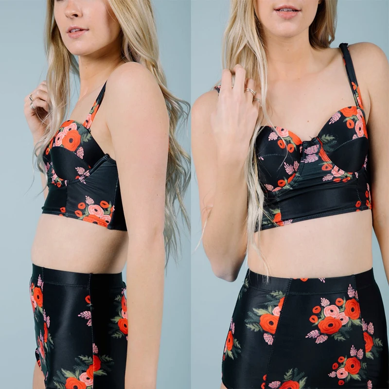 KatePoppy Sport Badpak бикини с высокой талией винтажный цветочный купальный костюм Мягкий
