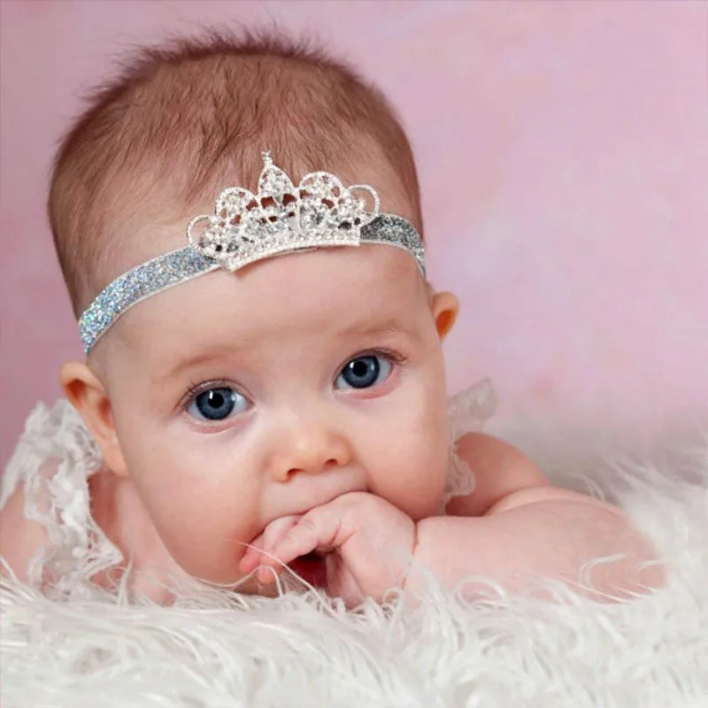 Милый головной убор для новорожденных с кристаллами и короной Мягкая повязка