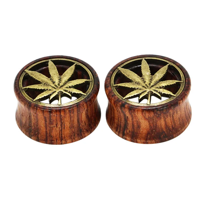 

ELEIHENWTA 8mm-20mm Pair Wood Ear Tunnel Hollow Maple Leaf Ear Plug Piercing Body Jewelry Ear Expander Reamer Stretchin