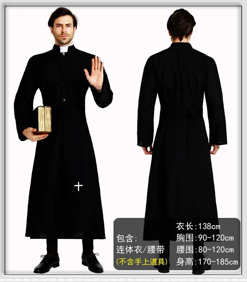 

Adults Men Elegant Black Priest Cosplay Costume Male Pope Robe Masquerade Party Dress Purim Halloween Christmas