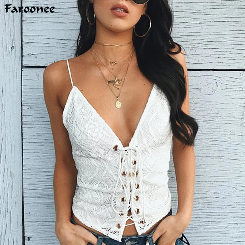 Новый сексуальный кружевной Топик с v образным вырезом на бретелях элегантный