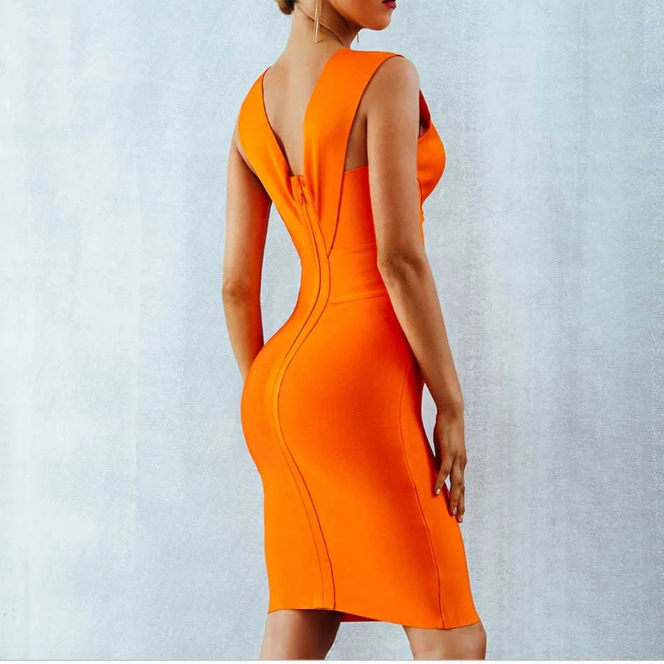 Осеннее женское Бандажное платье Vestidos Verano Orang красное сексуальное облегающее платье с глубоким v-образным вырезом без рукавов вечерние платья знаменитостей на Рождество