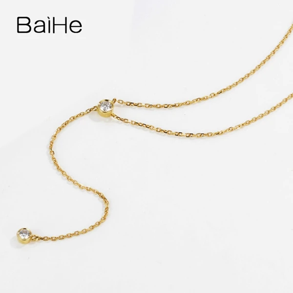 BAIHE, 18 К, желтое золото, 0.10ct, сертифицировано H/SI, с натуральными бриллиантами, свадебные женские трендовые ювелирные изделия, Красивые бриллиантовые ожерелья
