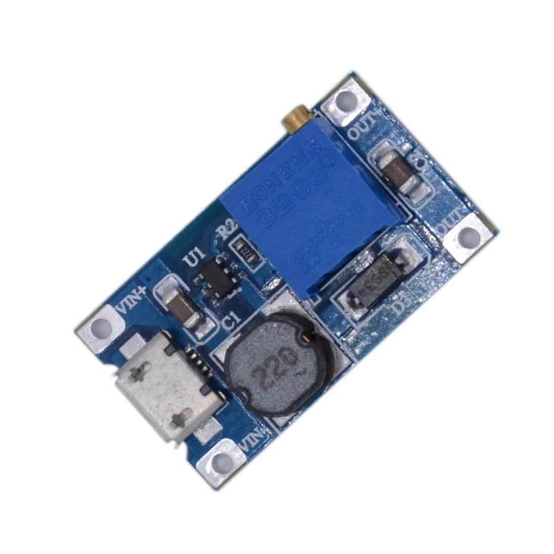 Регулируемый Повышающий Модуль 2А с MICRO USB 2в 24в до 5В 9В 12В 28В MT3608 LM2577|Интегральные