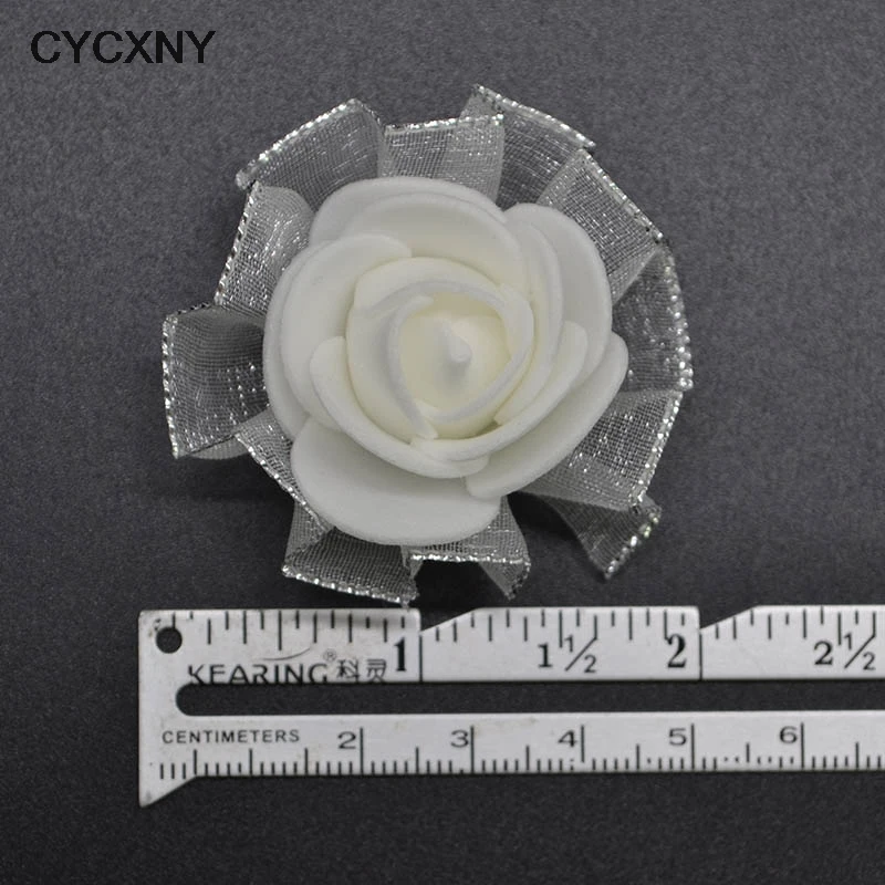 50 шт. 4 см золотые кружевные белые розы искусственные DIY скрапбукинг ремесло