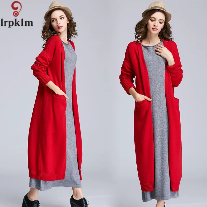 2017 осенне-зимнее Теплое повседневное длинное пальто-свитер высокого качества