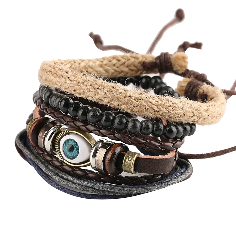Стимпанк Тканые кожа очарование Браслеты с глаз перо Jewelry браслет подарки для Для