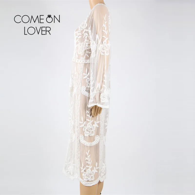 Женское кружевное прозрачное пляжное платье bi288 белое платье-Кафтан до колена с