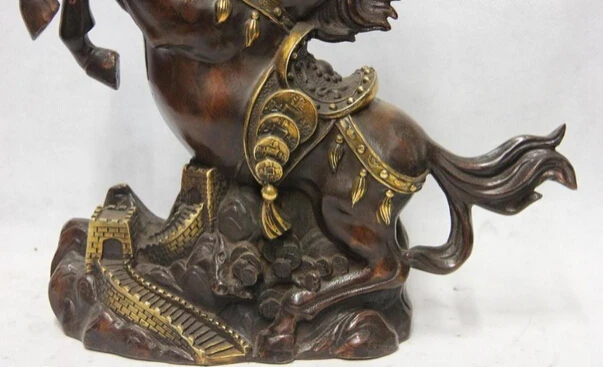 SCY Collectible bronze lion statue S1143 Chinese Copper Bronze Gold Feng Shui Great Wall Wealth Coin Horse Steed Statue B0403 | Дом и сад