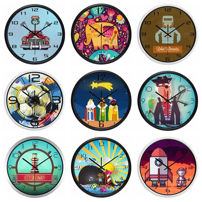 10 дюймовые Мультяшные милые детские Стеклянные Настенные Часы для детской