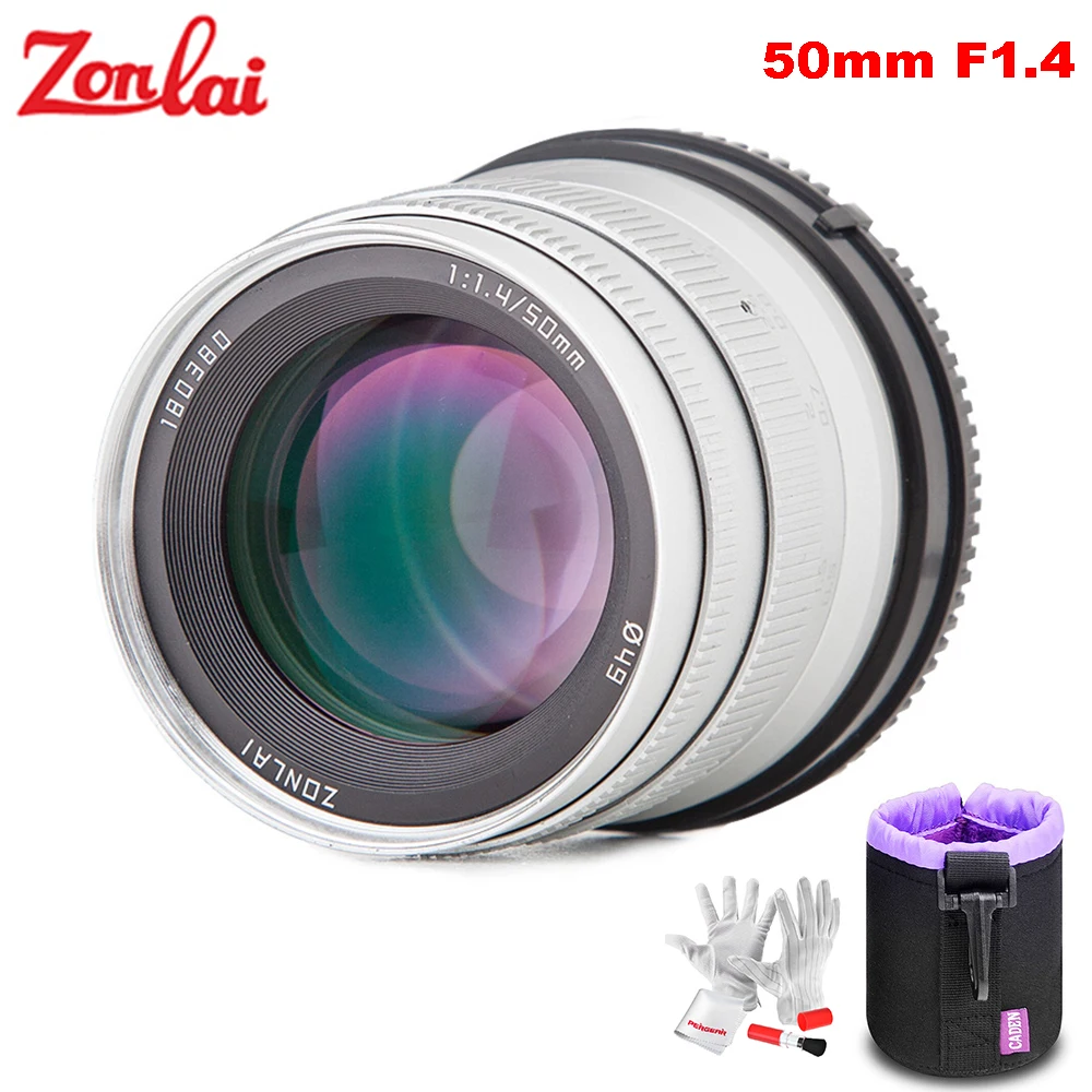 Линза Zonlai 50 мм F1.4 с фиксированным фокусом ручная линза для фокуса Prime чехлом Sony E