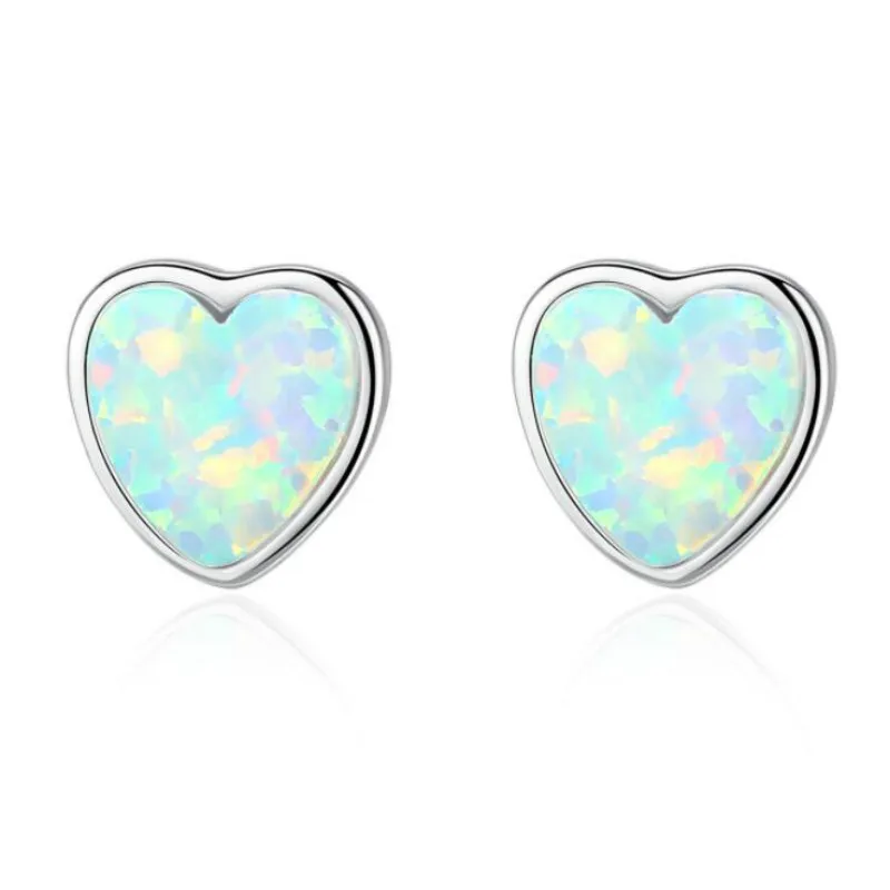 Женские серьги с опалом Love Heart голубые и белые опаловым камнем на стержне женские