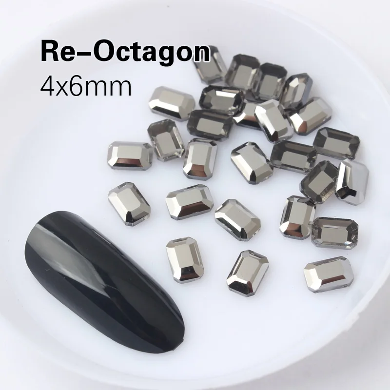 Новинка! гематитовые стразы для нейл-арта, 30 стилей, необычная форма, черные стеклянные камни для рукоделия, художественное оформление ногтей - Цвет: Re-Octagon 4X6mm
