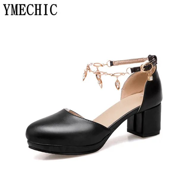 YMECHIC 2019 Летнее белое черное платье Мэри Джейн женские ремешки с пряжкой Платформа