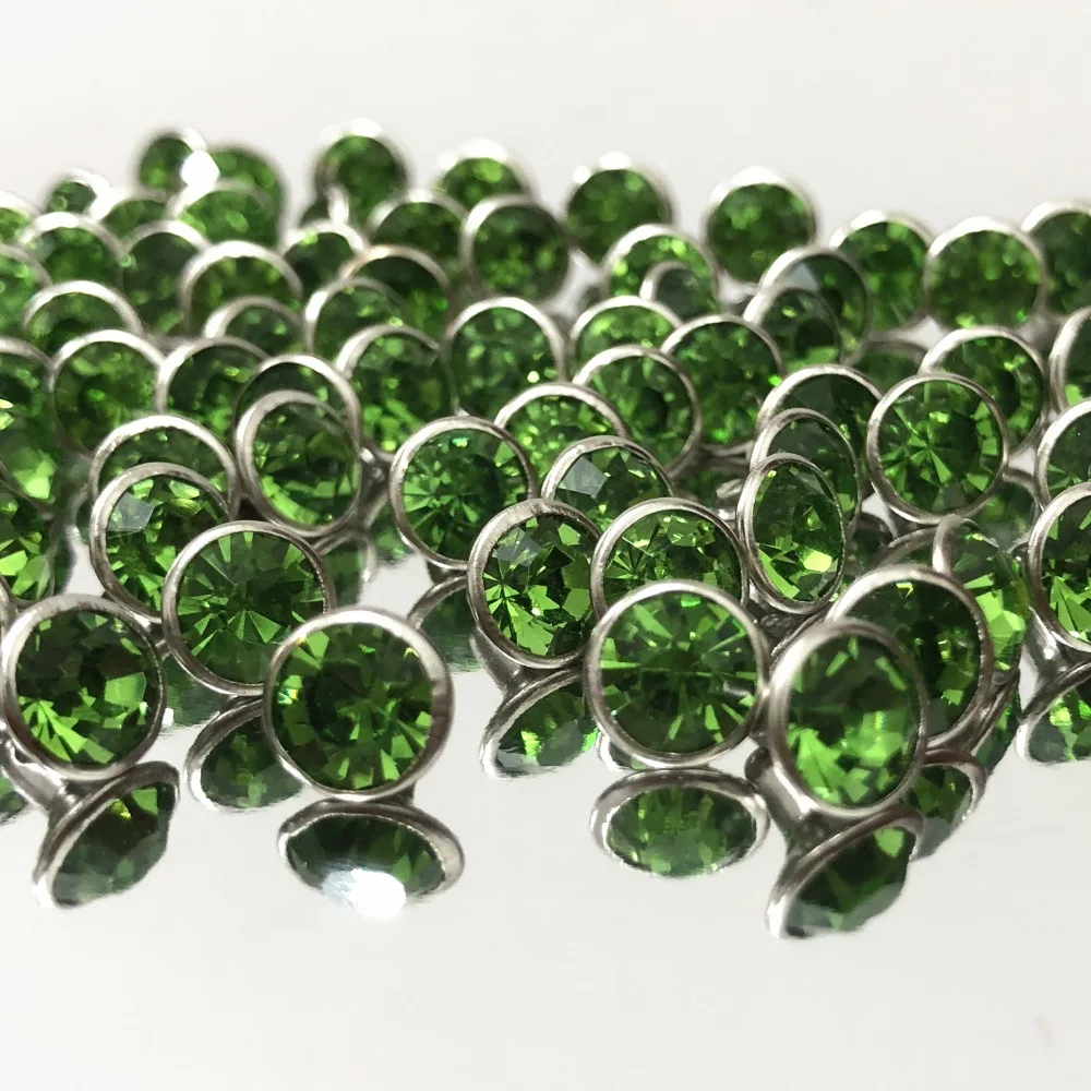 New 8MM 50 Sets CZ++ Peridot Green Crystal Rivets Silver Plated Spots Studs Double Cap for DIY Leather-Craft Making | Дом и сад